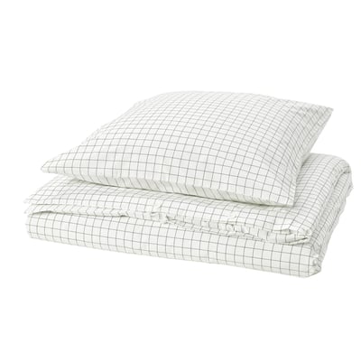 DOFTAKLEJA duvet cover, white/anthracite check, cotton, rectangular shape, zipper closure.