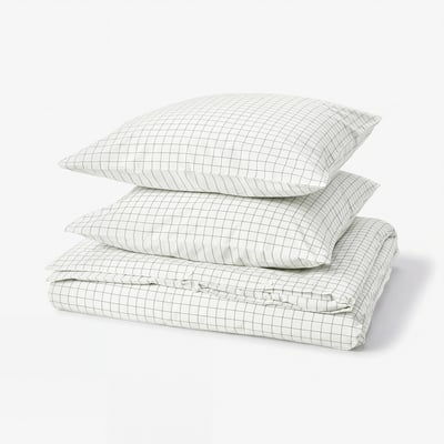 DOFTAKLEJA Duvet cover and pillowcase, white/anthracite, 140x200/80x80 cm