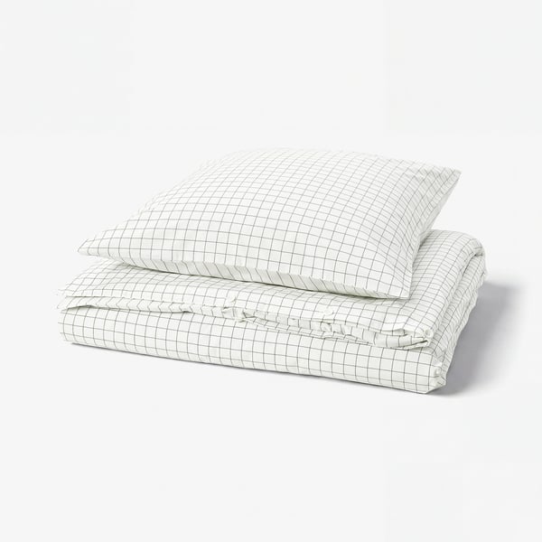 DOFTAKLEJA Duvet cover and pillowcase, white/anthracite, 155x220/80x80 cm