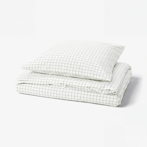 DOFTAKLEJA Duvet cover and pillowcase, white/anthracite, 155x220/80x80 cm