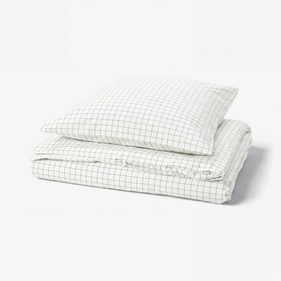 DOFTAKLEJA duvet set - 100% cotton, checkered/striped, concealed fasteners.