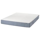 IKEA DUNVIK mattress: white, rectangular, quilted top, gray sides, foam & spring, supportive sleep.