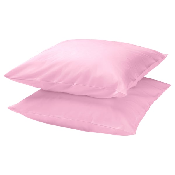 Two soft pink, rectangular DVALA pillowcases stacked, made of 100% cotton.