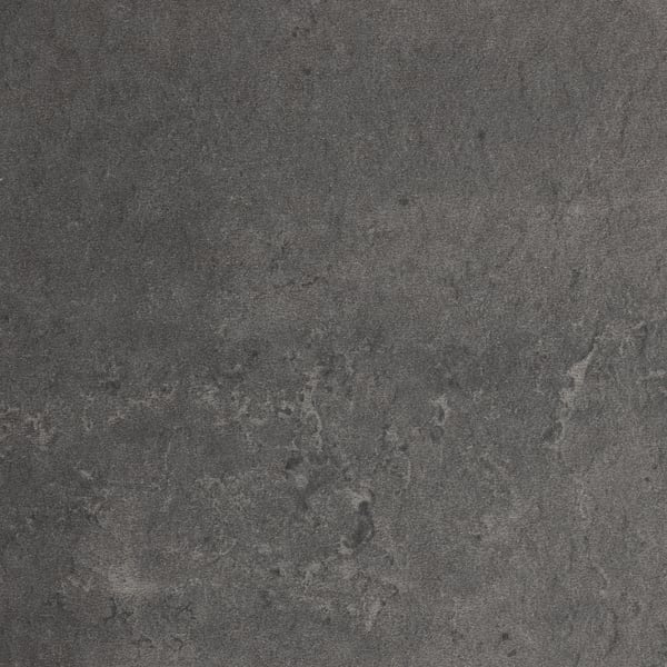 Dark, textured laminate worktop with subtle patterns and varying shades of gray, suggesting durability and ease of cleaning.