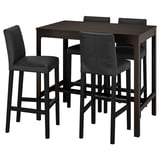 Modern black dining set with 4 stools & table, cushioned seats.
