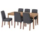 A grey, extendable dining set. It includes a light wood table and six matching chairs.