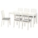 A white EKEDALEN extendable dining set with six padded chairs.