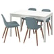White EKEDALEN dining set with blue chairs.