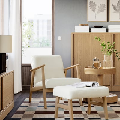 EKENÄSET Armchair, oak effect/Axvall off-white