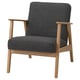 Grey EKENÄSET armchair with light wood frame, retro design.