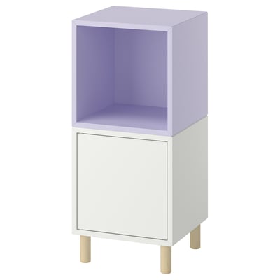 EKET Cabinet combination with legs, white pale lilac/wood, 35x35x80 cm