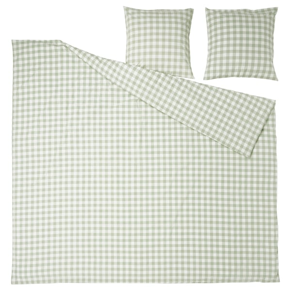 EKTANDVINGE bedding set; light green & white checkered, organic cotton.
