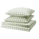 Pale green and white gingham organic cotton bedding set.