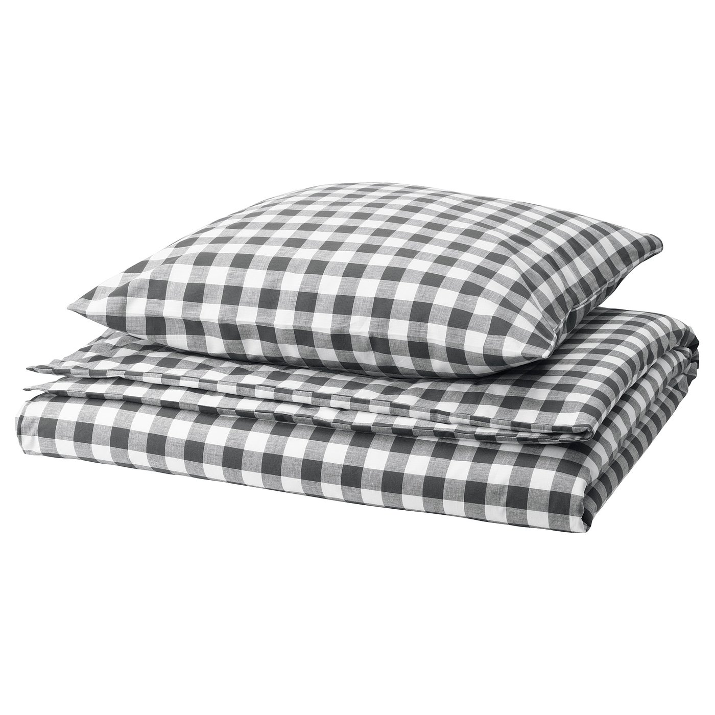 Black and white checkered bedding set with zippers, made of organic cotton.