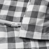 Checkered duvet cover with zipper closure in black and white.