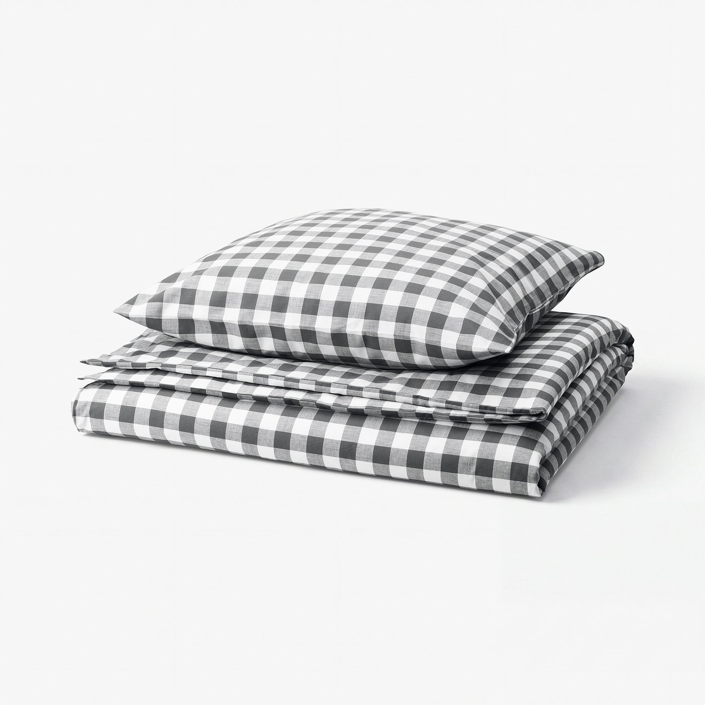 EKTANDVINGE Duvet cover and pillowcase, anthracite white/check, 155x220/80x80 cm