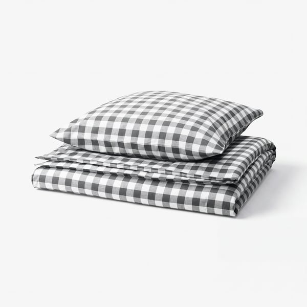 EKTANDVINGE grey-white gingham duvet set, organic cotton.