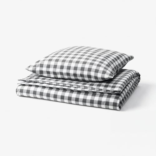 EKTANDVINGE grey-white gingham duvet set, organic cotton.