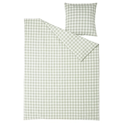 EKTANDVINGE duvet & pillow in pale green/white gingham check, organic cotton.