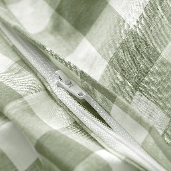 EKTANDVINGE Duvet cover and pillowcase, pale grey-green white/check, 140x200/80x80 cm