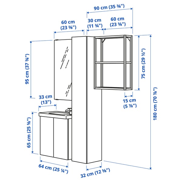 Illustration with measurements for the product: ENHET.