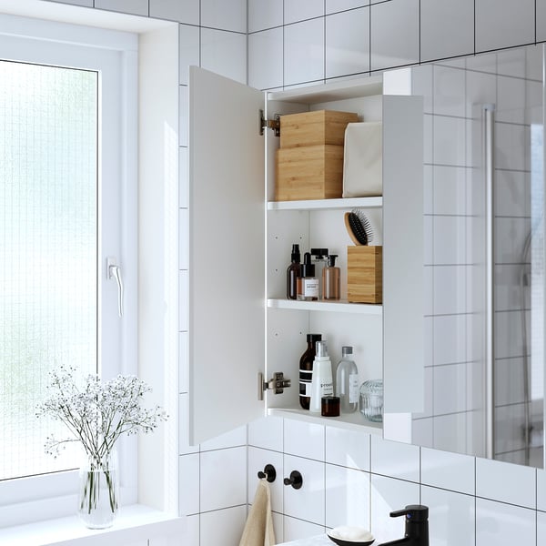 ENHET Mirror cabinet with doors, white, 80x17x75 cm