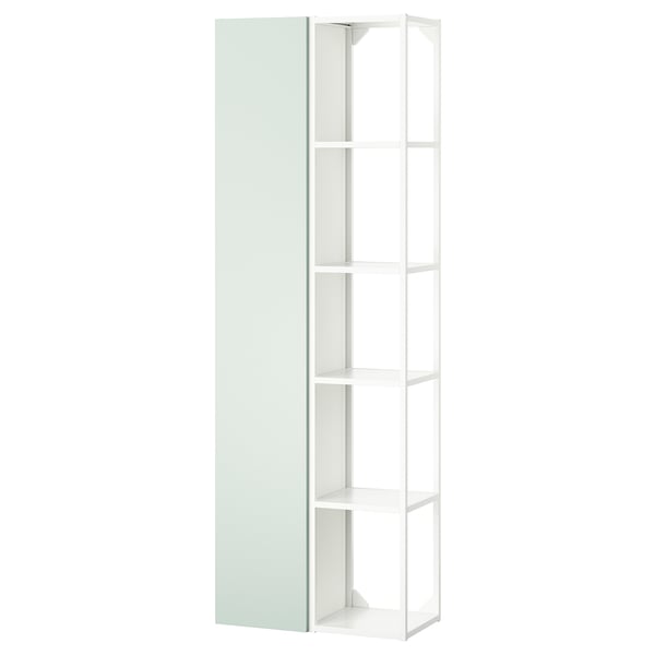 ENHET wall unit: light green, white shelves, metal hardware, open & closed storage.