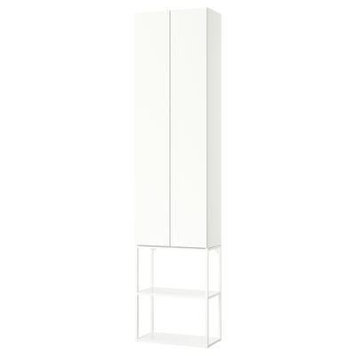 ENHET: white tall cabinet, 4 shelves, modern minimalist design, wall-mountable, ideal for small spaces.