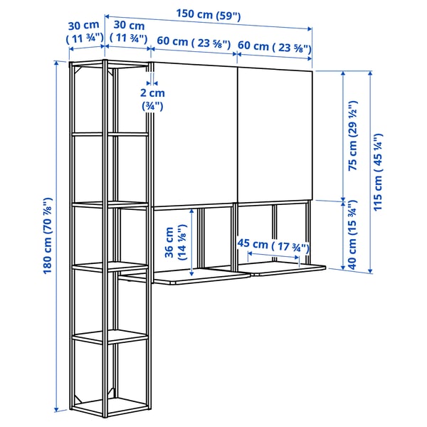 Illustration with measurements for the product: ENHET.