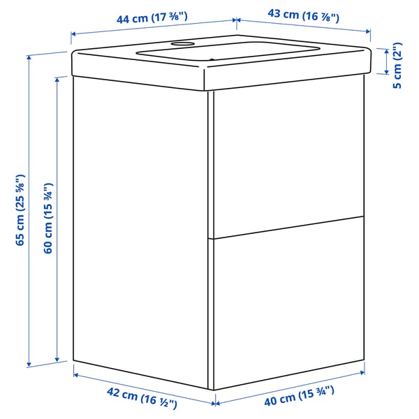 ENHET / TVÄLLEN Wash-stnd w drawers/wash-basin, white, 44x43x65 cm