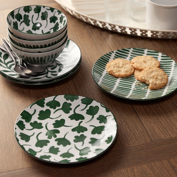 ENTUSIASM Side plate, patterned/green, 18 cm