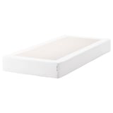 A white ESPEVÄR mattress base. It is rectangular, made from solid pine, and has a clean, simple design.