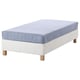 Option: Displays a white ESPEVÄR/VADSÖ bed with a light blue mattress. The bed has a wooden frame and legs, and the mattress a quilted light blue top.