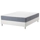 Option: Modern white bed frame with blue-gray mattress, visible pocket springs, and four metal legs.
