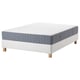 Option: Depicts an espevar/valevag mattress in white on a white bed base. It a quilted grey top with foam layers for comfort.