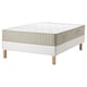 Option: Espevar/vatnestrom bed in white with wooden legs; minimalist, rectangular design.