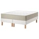 Option: Espevar/vatnestrom bed: white, wooden legs, rectangular mat, fabric top, plush cover.
