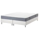 Option: Modern bed with white frame and grey mat, bonnell springs, plush surface.