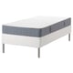 Option: IKEA espevar mattress: white, rectangular, with gray sides, spring base, four metal legs, smooth fabric cover.