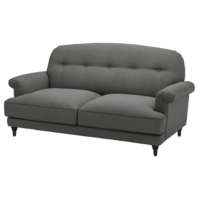 ESSEBODA grey 2-seat sofa, tufted back, rolled arms, chenille cover.