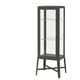 Black metal glass-door cabinet, FABRIKÖR, adjustable shelves.