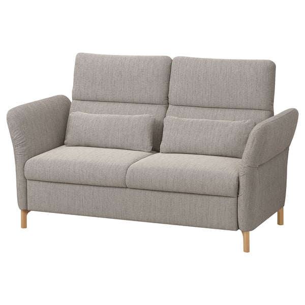 Gray FAMMARP sofa with adjustable heads, cotton & recycled fabric, wooden legs.