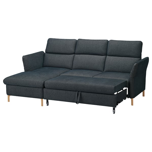 Dark gray FAMMARP sectional sofa with adjustable headrests and wooden legs.