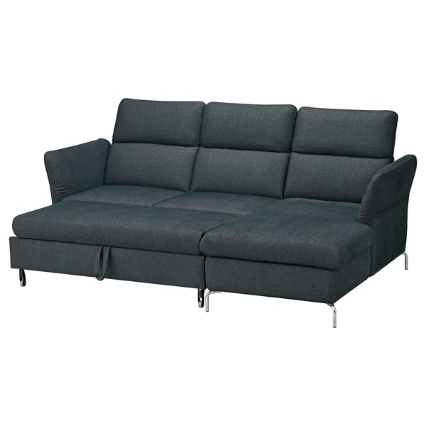 FAMMARP sofa in dark grey. Modern design with adjustable head/arm rests, cushions, metal legs.