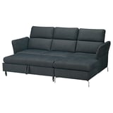 FAMMARP sofa in dark grey. Modern design with adjustable head/arm rests, cushions, metal legs.
