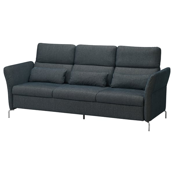 Dark grey FAMMARP sofa with adjustable headrests, sturdy metal legs, and a modern design.