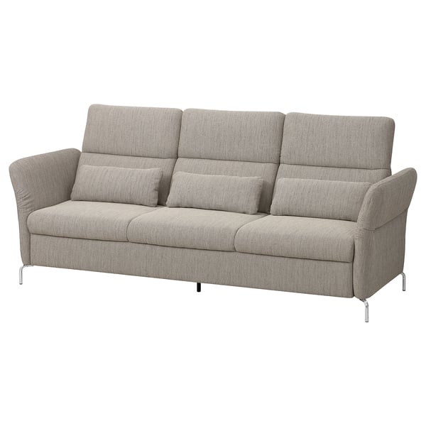 Modern grey fabric sofa with adjustable headrests and armrests.