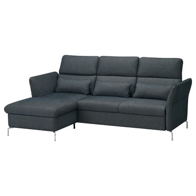 Modern dark gray sectional sofa, clean-lined design, adjustable cushions, sturdy metal legs, ideal for contemporary living spaces.