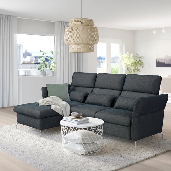 Modern living room with FAMMARP sectional, pendant light, and coffee table.