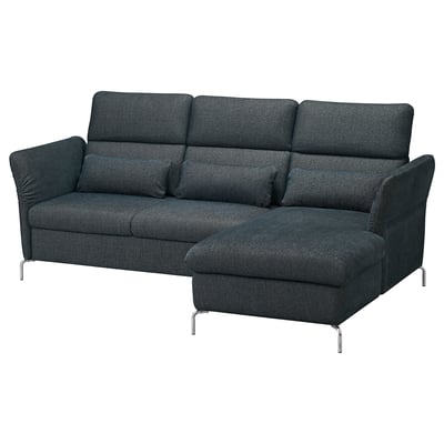 Modern dark grey FAMMARP sectional sofa with adjustable headrests and metal legs.